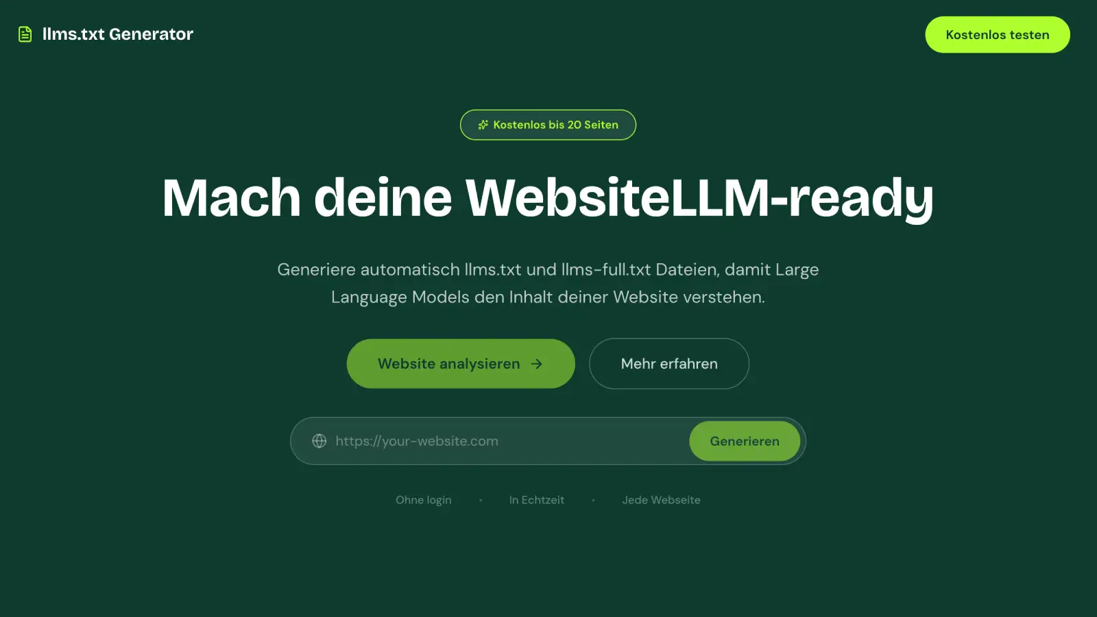 llms.txt Generator - Kostenlos für Generative AI (GEO) optimieren